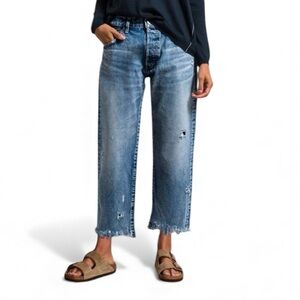 Flamingals Casual Wide Leg Frayed Hem Cropped Jeans
